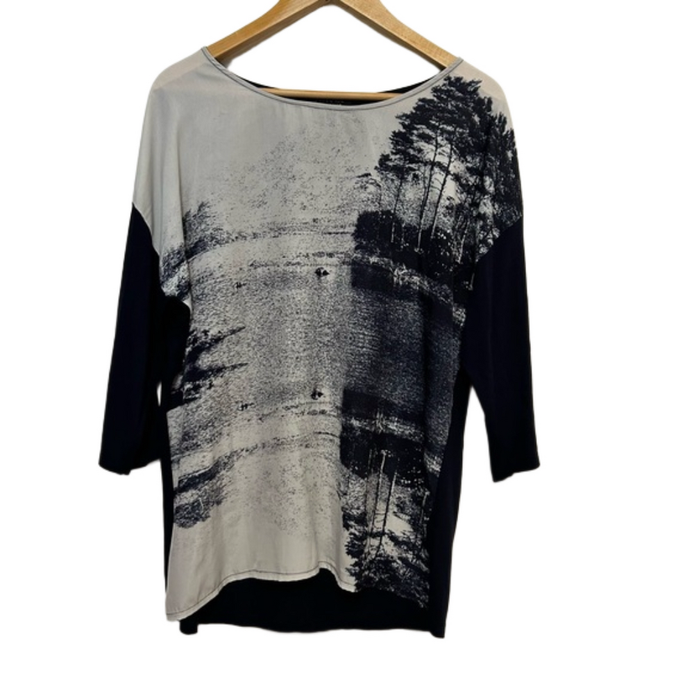 Apanage 3/4 sleeve abstract monochrome naturecore inspired blouse quiet luxury